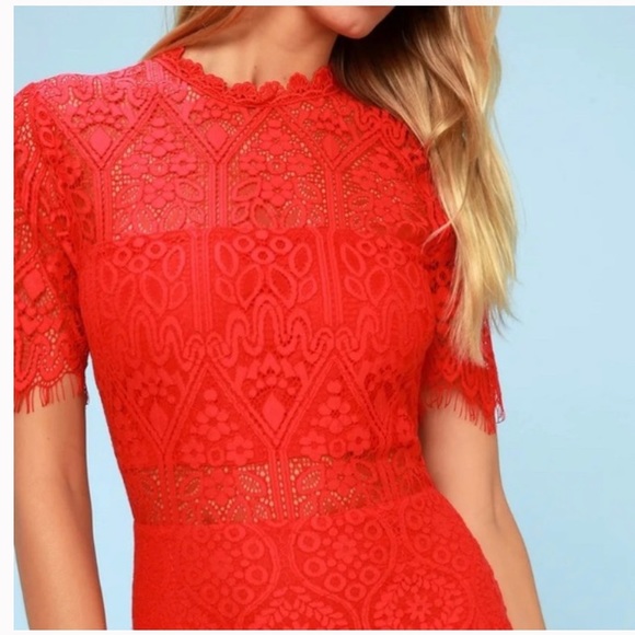 Lulu’s Remarkable Red Lace Fitted Dress - Picture 2 of 8